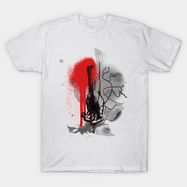 Hand holding cigarette - artwork in Trash Polka style T-Shirt by InkLove